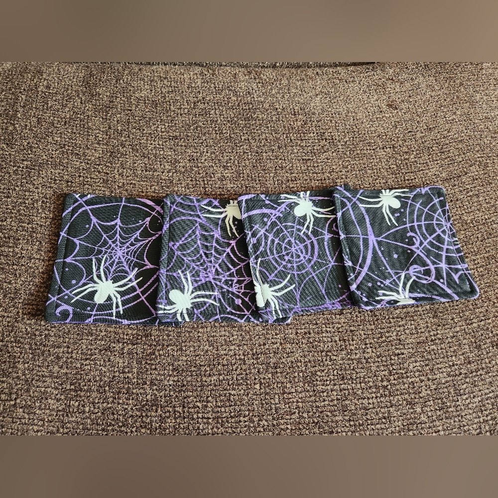 Halloween Coasters Set Of 4 Handmade Spiderwebs Black Purple New